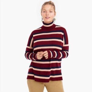 NWT J.Crew 365 Striped Turtleneck 100% Merino Wool Preppy Drop Shoulders Sz Med